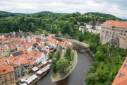 Blick vom Schlossturm auf die Altstadt und Moldau